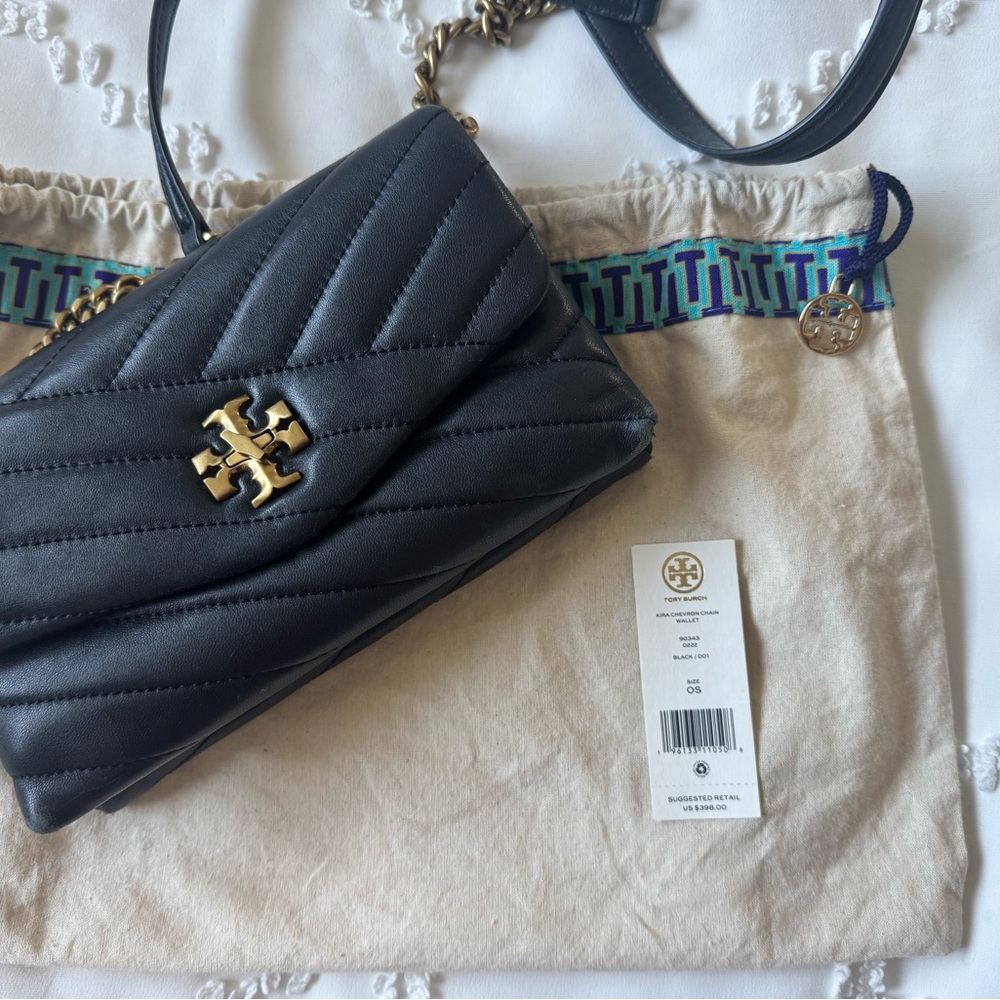 Tory Burch Black Quilted Crossbody Bag with Gold Accents